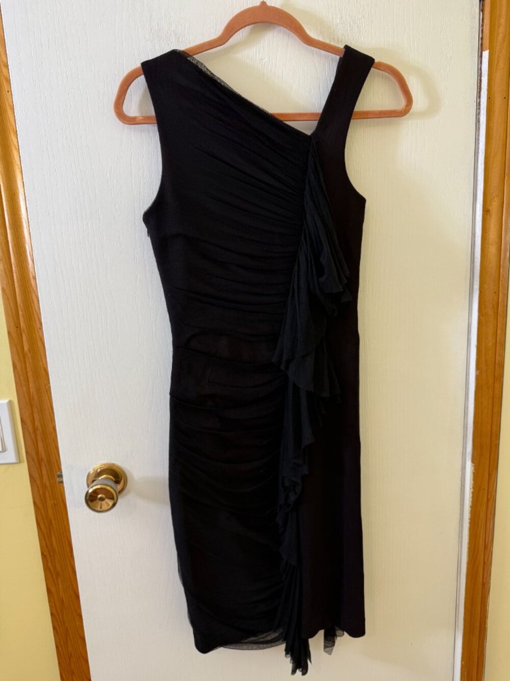 💖 2/40 Robert Rodriguez Black One Shoulder Ruched Mesh Dress Size 2 - Picture 5 of 6